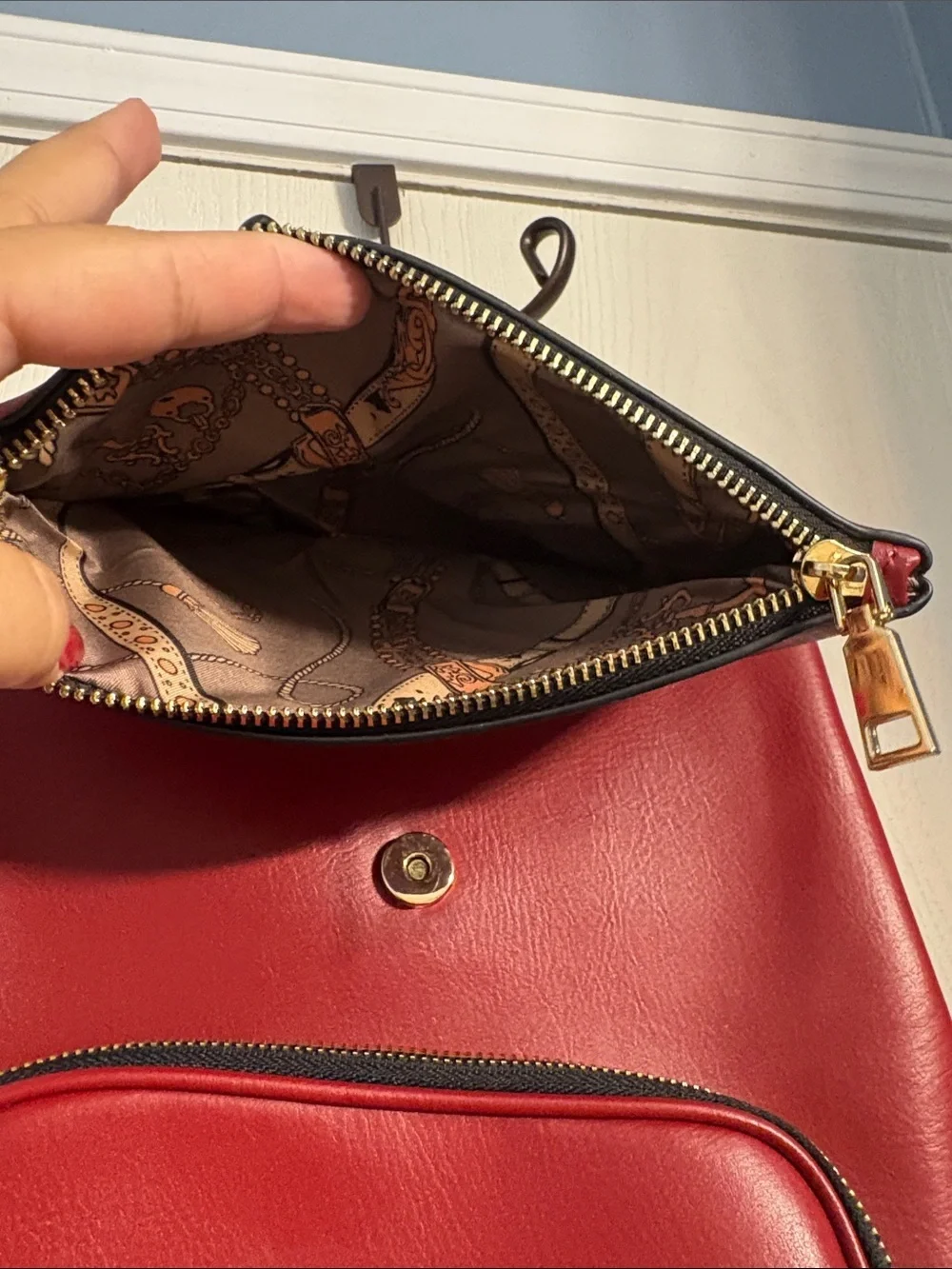 Structured Red Faux Leather Women's Backpack with Front Pocket